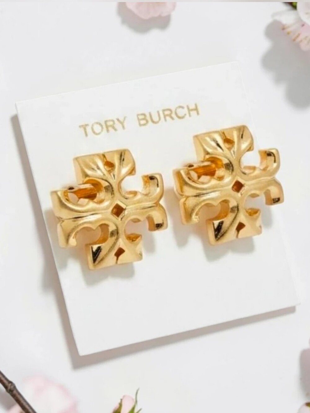 Tory Burch Gold Logo Stud Earrings For Pierced Ears